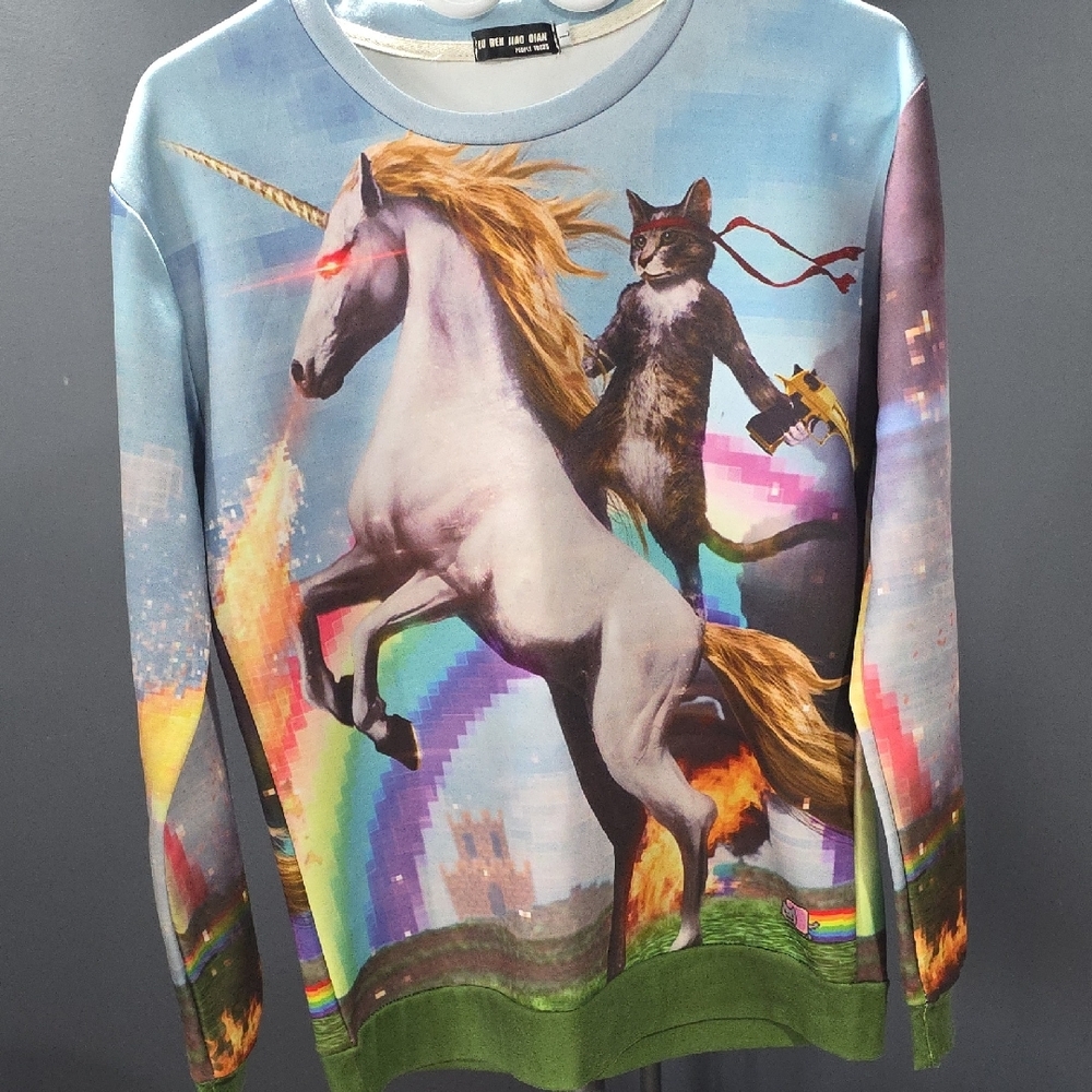 Cat Riding a Unicorn Sweater